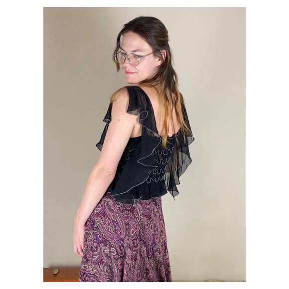 Max Studio Black Silk Ruffled Tank Top - Picture 1 of 8